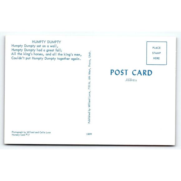 Humpty Dumpty Comical Postcard Egg Man Women Weird Nursery Card Willard Luce - Picture 2 of 2